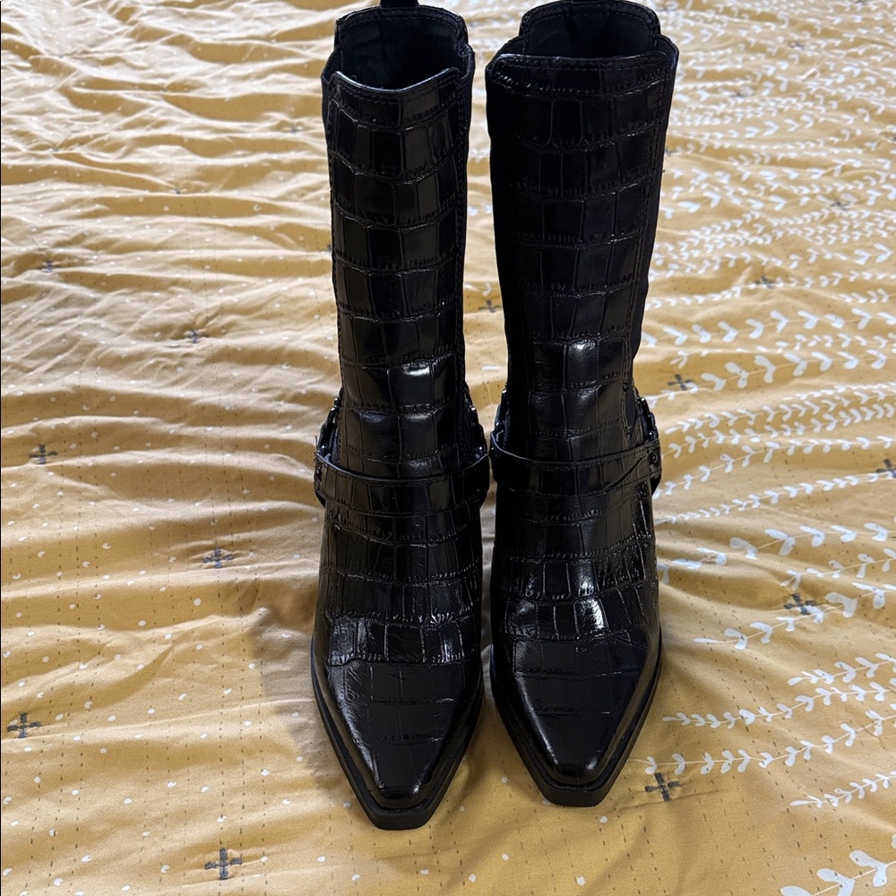 Aldo Black Croc-Patterned Heeled Boots